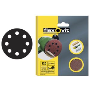Schuurschijven met klittenband 125mm korrel: 120, 6 stuks | Flexovit 63642526392